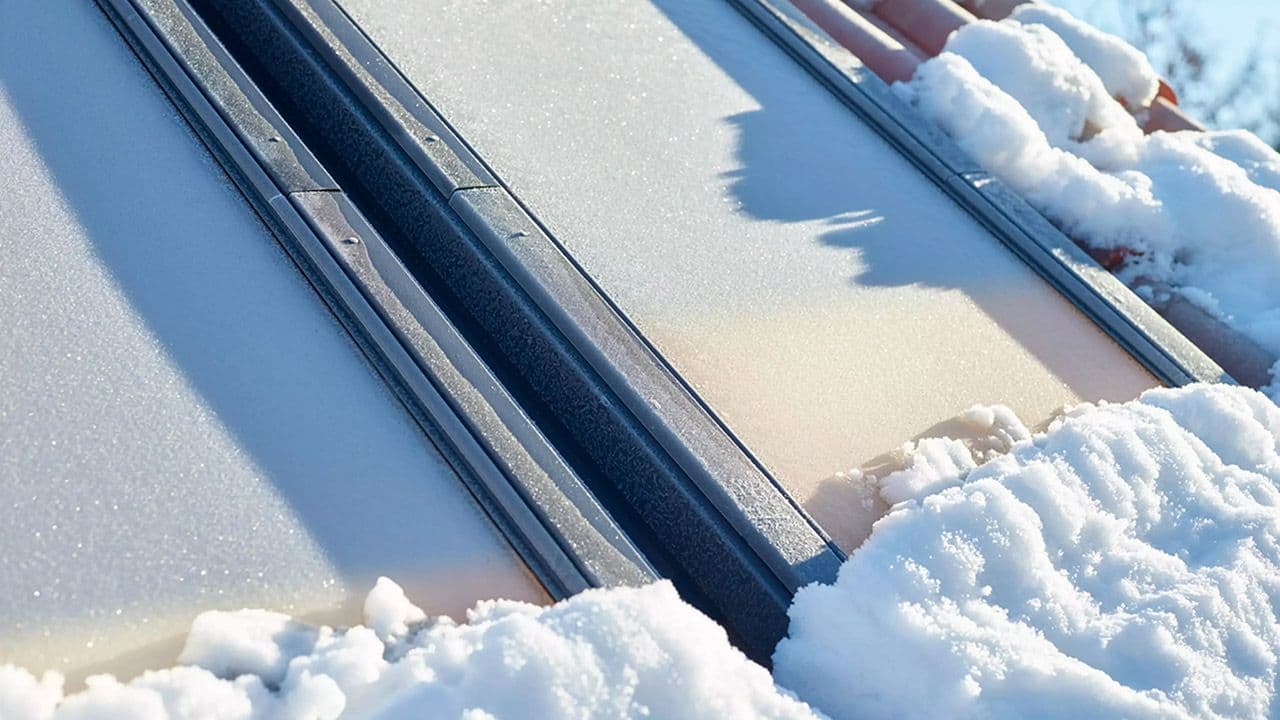 Takvindu med snø.