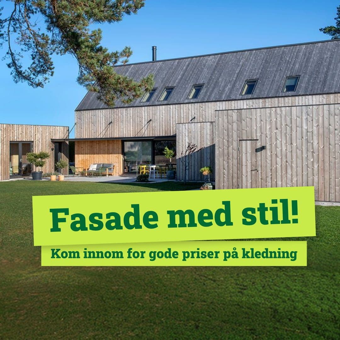 Fasade med stil. Kom innom for gode priser på kledning!
