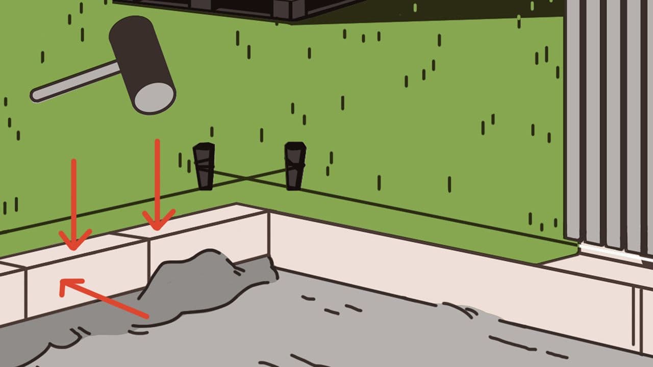 Illutsrasjon som viser at du må lage stabile kanter når du legger belegningsstein.