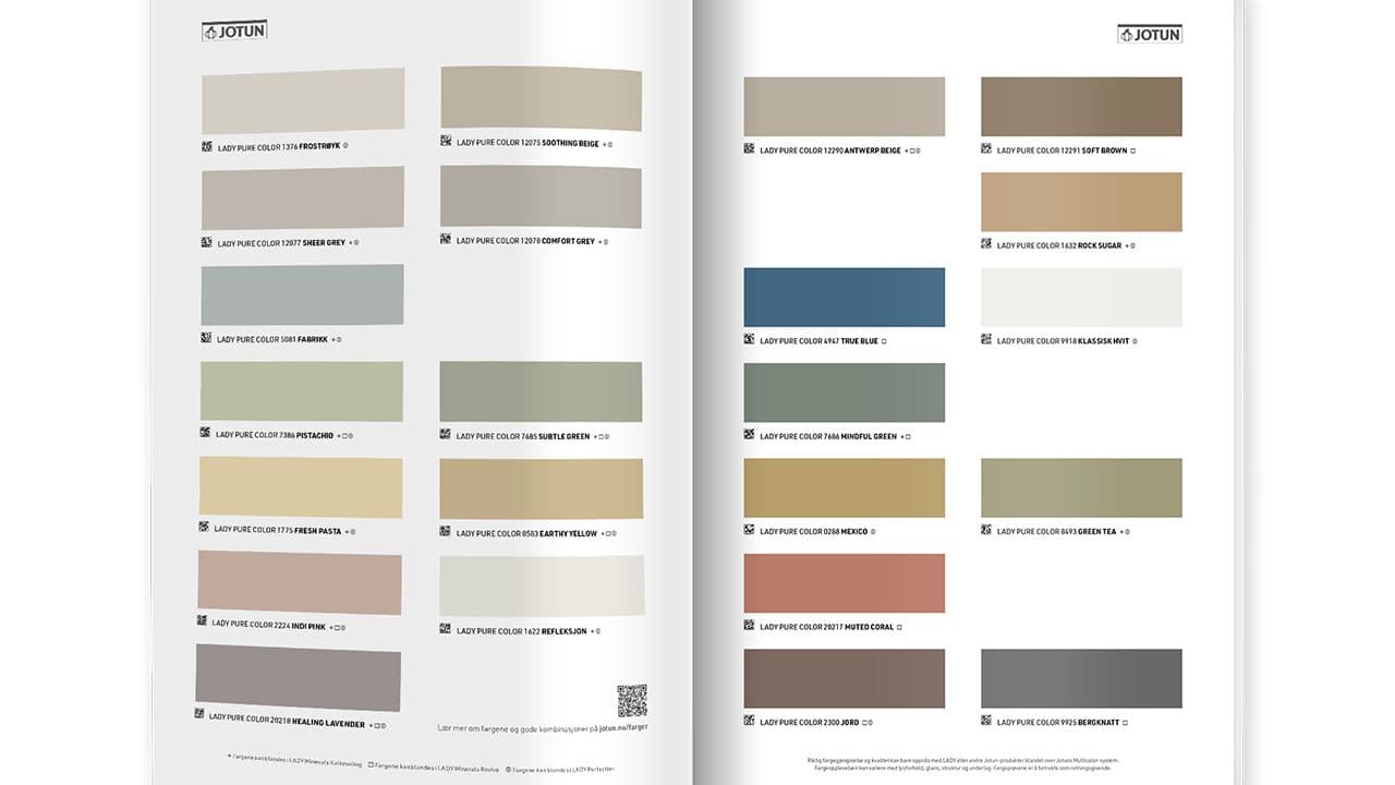 Jotuns nye fargekart for 2024 CANVAS med 23 interiørfarger.